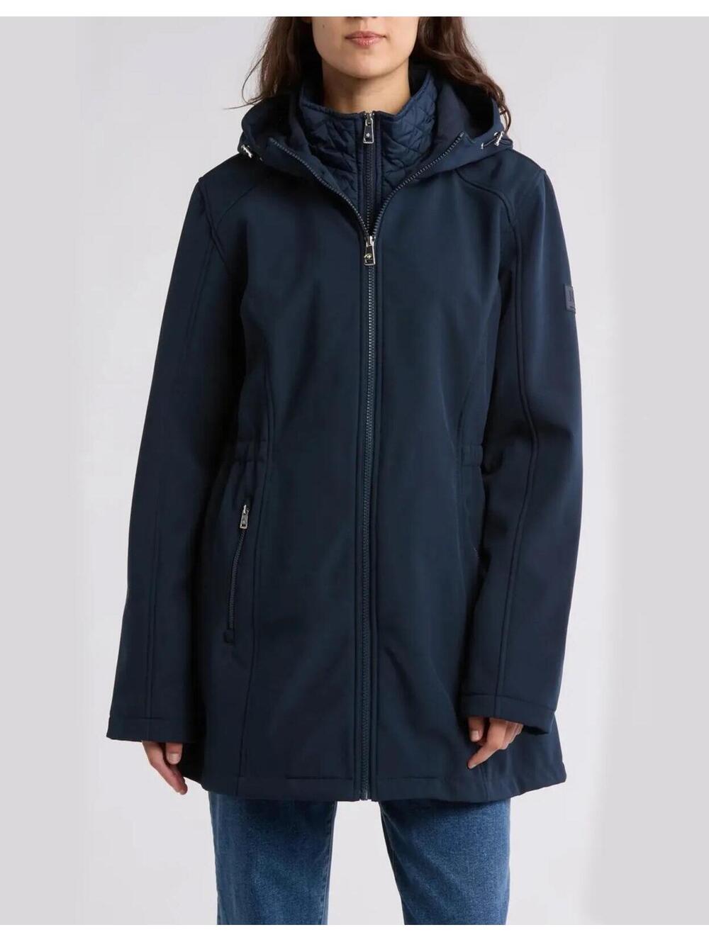 New Lauren Ralph Lauren Hooded Soft-Shell Jacket with Interior Quilted Bib Sz L